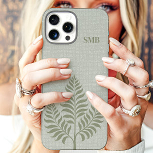 Coques iPhone 16 Pro Max Monogramme Botanique Minimaliste Sage