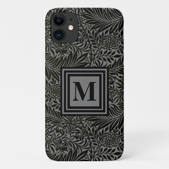 Coques Case-Mate iPhone Monogramme botanique noir et gris personnalisé (Dos)