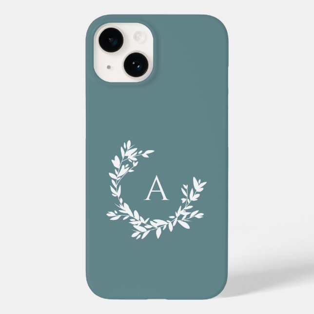 Coques Case-Mate iPhone Monogramme botanique Turquoise Turquoise initial (Verso)