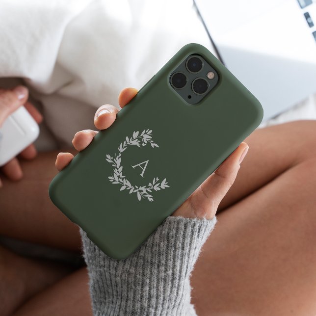 Coques Case-Mate iPhone Monogramme botanique vert initial (Créateur téléchargé)