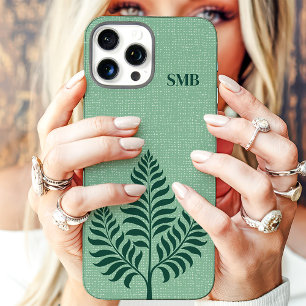 Coques iPhone 16 Pro Max Monogramme Botanique Vert Minimaliste
