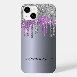 Coque Pour iPhone 14 Monogramme brillant violet parties scintillant arg