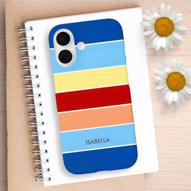 Coques Case-Mate iPhone Monogramme Brown bleu et rayures jaunes Coque-mat (Créateur téléchargé)