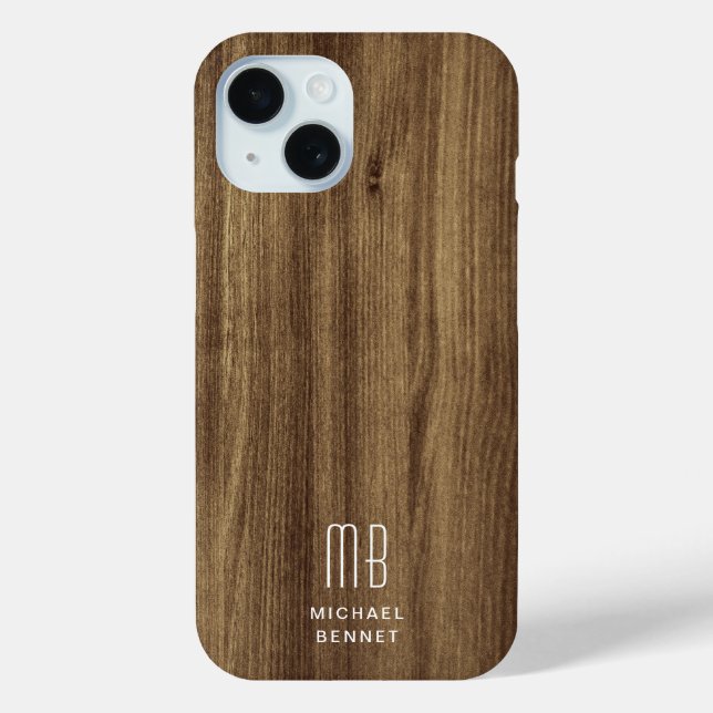 Coques Case-Mate iPhone Monogramme Brown Faux Bois Texture (Verso)