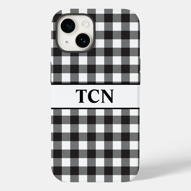 Coques Case-Mate iPhone Monogramme Buffle noir et blanc Plaid tendance (Verso)
