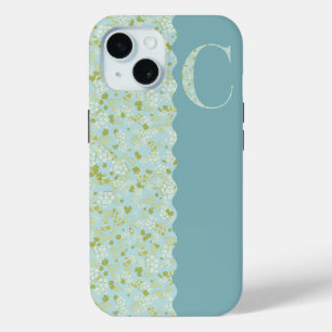 COQUE POUR iPhone 15 MONOGRAMME C ACQUA PETITES FLEURS