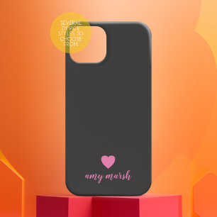 Coques iPhone 16 Pro Monogramme cardiaque minimal peut modifier rose no