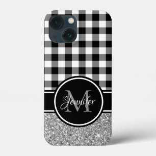 Case-Mate iPhone Case Monogramme carreaux de bœuf paillettes noir blanc