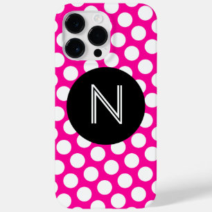 Coques Pour iPhone Monogramme cercle noir à pois blancs et rose