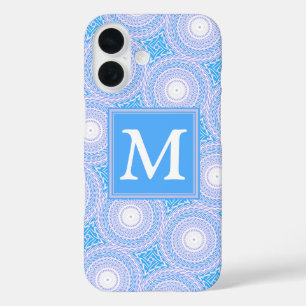 Coque Pour iPhone 16 Monogramme Cercles bleu électrique motif