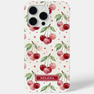 Coque iPhone 15 Pro Max Monogramme Cerises Aquarelle