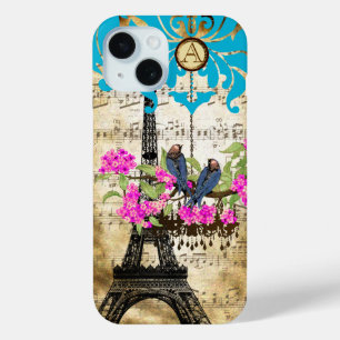 Coque Pour iPhone 15 Monogramme Cerisier Fleur Oiseau Chandelier iPhone