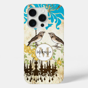 Coque iPhone 15 Pro Monogramme Cerisier Fleur Oiseau Chandelier iPhone