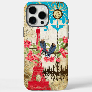 iPhone 16 Pro Max Case Monogramme Cerisier Fleur Oiseau Chandelier iPhone
