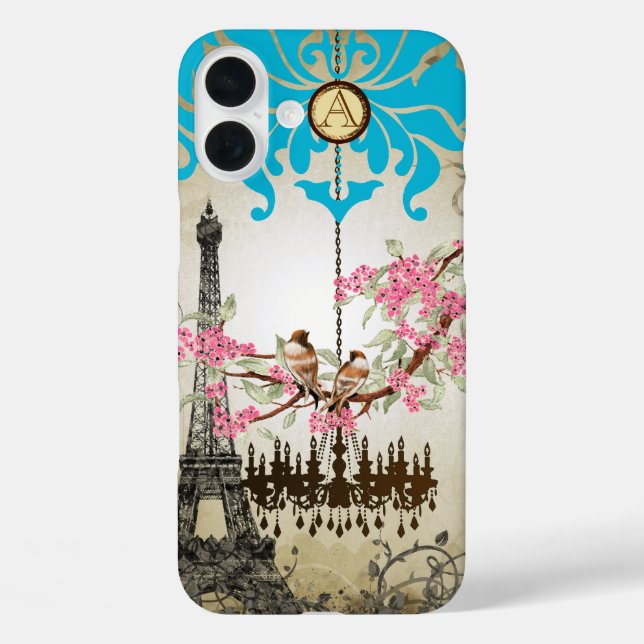 Coques Case-Mate iPhone Monogramme Cerisier Fleur Oiseau Chandelier iPhone (Verso)