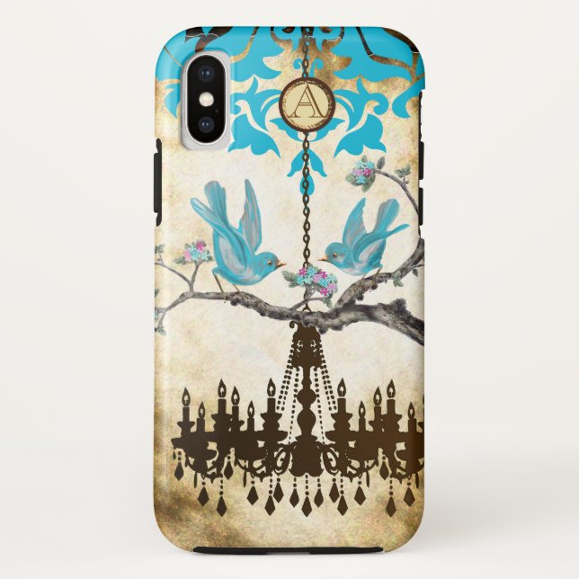 Coques Case-Mate iPhone Monogramme Chandelier d'oiseaux en fleurs de ceris (Dos)