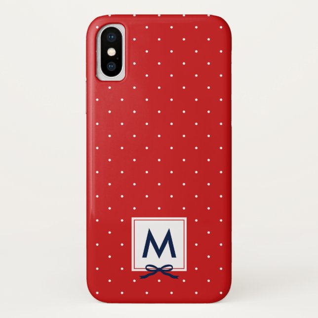 Coques Case-Mate iPhone Monogramme Chic Blue Ribbon Red Polka Dot Motif (Dos)