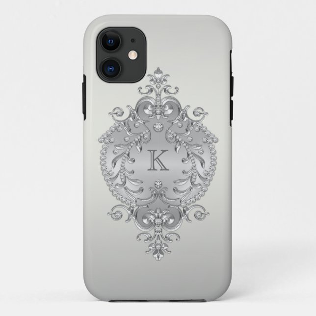 Coques Case-Mate iPhone Monogramme chic et fleuri de diamants (Dos)