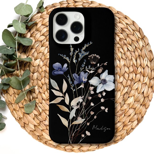 Coques Case-Mate iPhone Monogramme Chic Joli Aquarelle Bleu Flower (Close up)