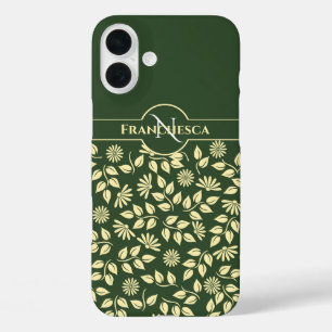 Coques iPhone 16 Plus Monogramme Chic Nom Personnalisé Feuilles Margueri