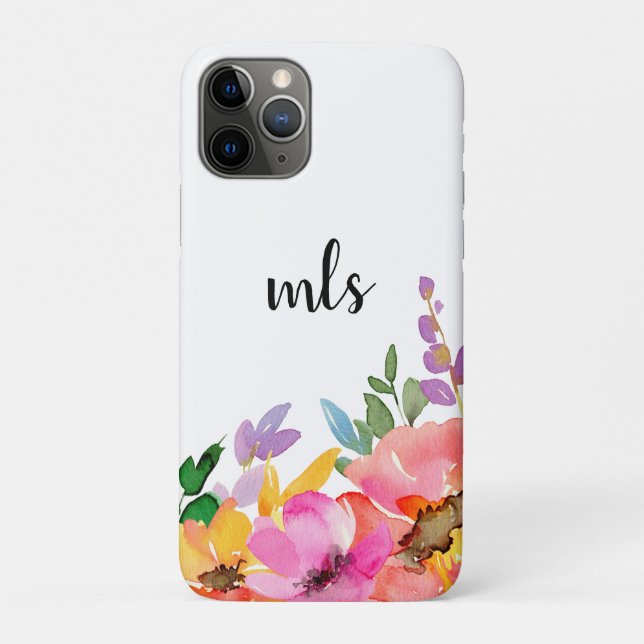Coques Case-Mate iPhone Monogramme Chic rose Aquarelle tendance Floral (Dos)