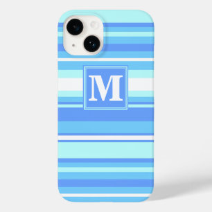 Coque Pour iPhone 14 Monogramme ciel bandes bleues