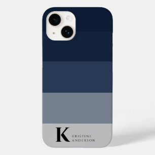 Coque Pour iPhone 14 Monogramme classique bleu marine simple Ombre gris