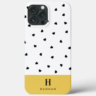 Case-Mate iPhone Case Monogramme Classique Coeurs Élégants Blanc et Jaun