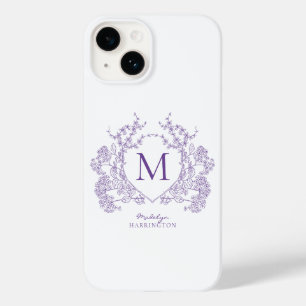 Coque Pour iPhone 14 Monogramme classique de crête florale violet botan