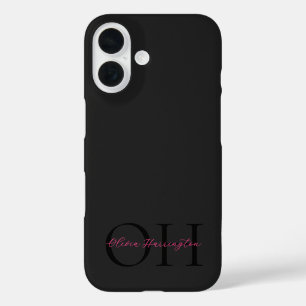 Coque Pour iPhone 16 Monogramme classique moderne noir et rose
