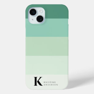Coque iPhone 15 Mini Monogramme classique simple à rayures vertes
