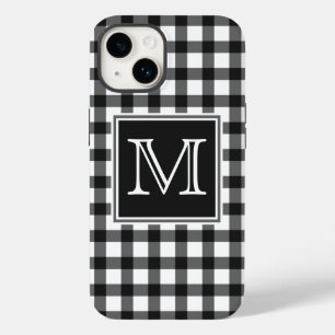 Coque Pour iPhone 14 Monogramme Coche de En vichy en noir et blanc