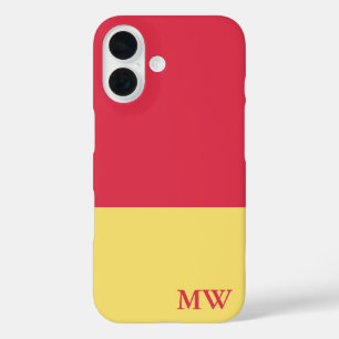 Coque Pour iPhone 16 Monogramme Couleur Bloc rose foncé et jaune