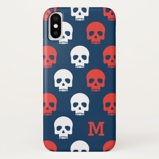 Coques Case-Mate iPhone Monogramme. Crânes rouges et blancs modernes. (Dos)