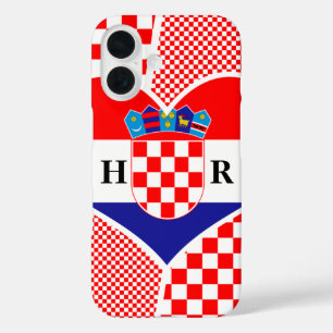 Coque Pour iPhone 16 Monogramme Croatie Drapeau Coeur Checkers