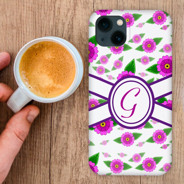 Coques Case-Mate iPhone monogramme customisé à la floraison violette (Créateur téléchargé)