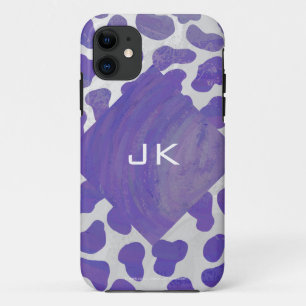 Coque iPhone 11 Monogramme Dalmatien violet et blanc