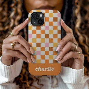 Coque Pour iPhone 15 Monogramme damier rétro branché