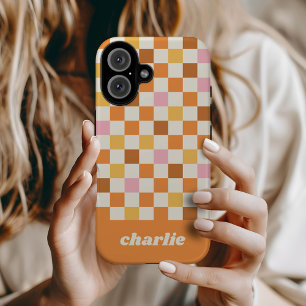 Coque Pour iPhone 16 Monogramme damier rétro tendance