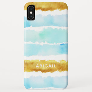 Case-Mate iPhone Case Monogramme d'aquarelle couleur bleu et or chic