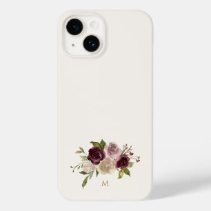 Coque Pour iPhone 14 Monogramme d'aquarelle florale rose-bourgogne mode
