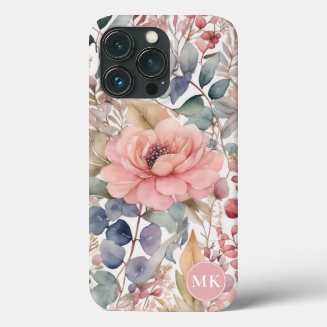 Coques Case-Mate iPhone Monogramme d'aquarelle rose rose-rose rustique (Verso)