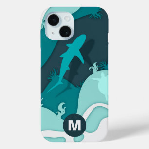 Coque Pour iPhone 15 Monogramme d'art abstrait de requin cool