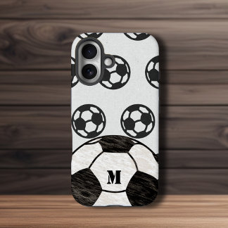 Coque Pour iPhone 16 Monogramme de balle de soccer soufflé