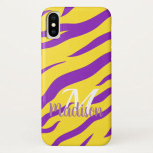 Case-Mate iPhone Case Monogramme de bande de tigre d'or pourpre Nom init