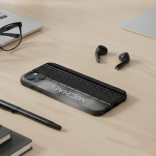 Case-Mate iPhone Case Monogramme de bande métallique en cuir noir