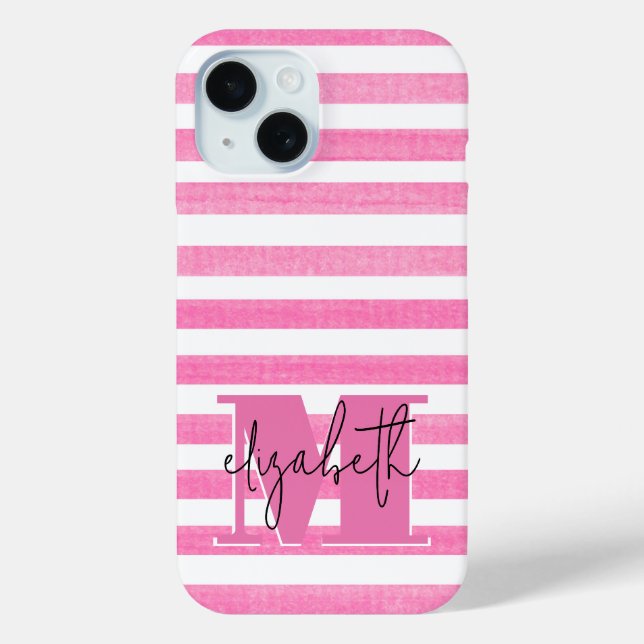 Coques Case-Mate iPhone Monogramme de bande rose (Verso)