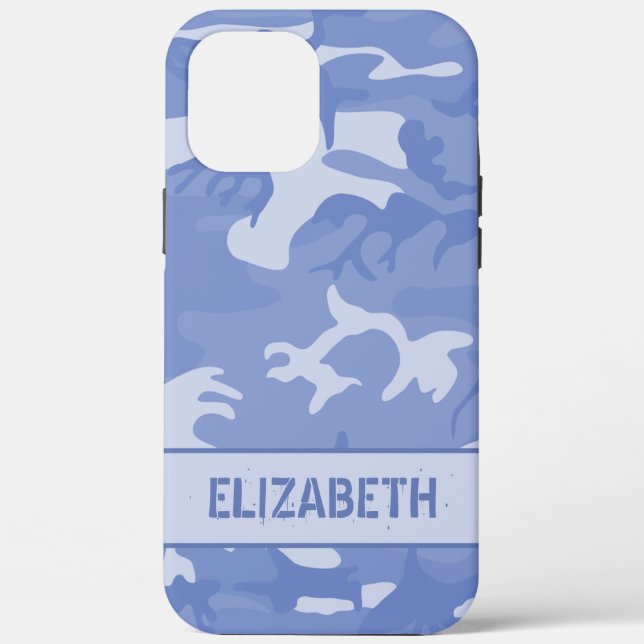 Coques Case-Mate iPhone Monogramme de camouflage bleu (Verso)