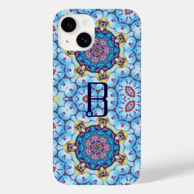 COQUES Case-Mate iPhone MONOGRAMME DE CERCLES EN FRACTAL BLEU ROSE (Verso)