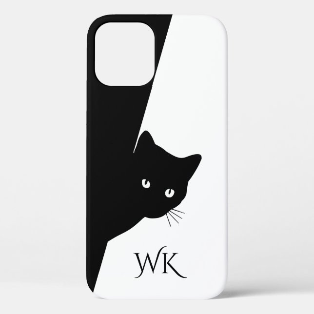 Coques Case-Mate iPhone Monogramme de chat noir rusé (Verso)